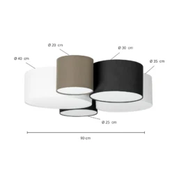 Lámpara de techo Lindby Lettie, gris/negro/blanco, 5 luces, E27