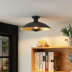 Lámpara de techo Lindby Narisara, Ø 40 cm, E27, negro-oro