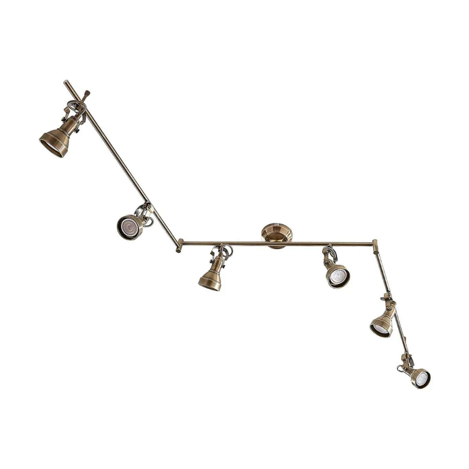 Lámpara de techo Lindby Perseas, 180 cm, 6 luces, latón antiguo, GU10