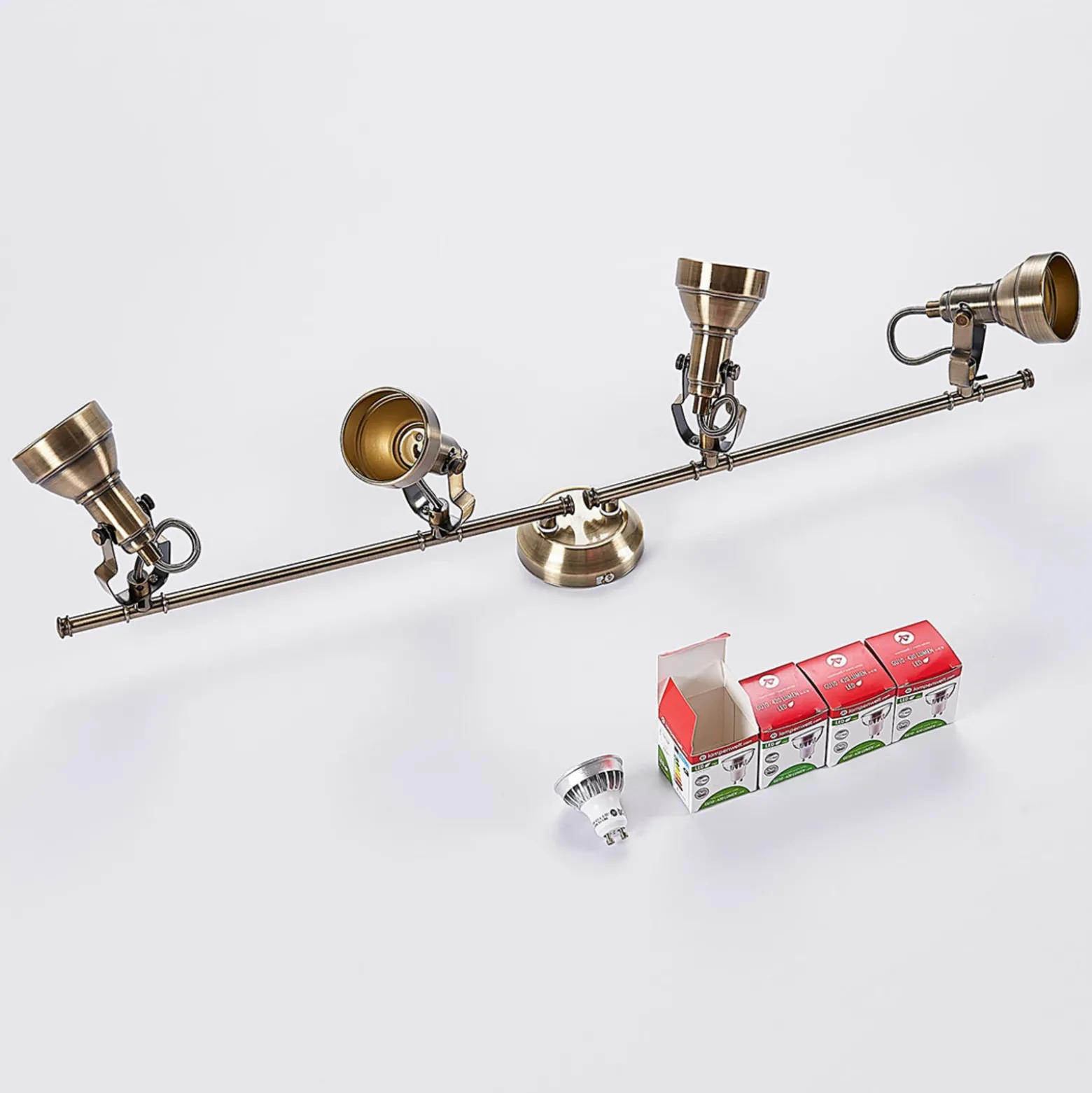 Lámpara de techo Lindby Perseas, 78 cm, 4 luces, latón envejecido, GU10