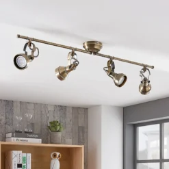 Lámpara de techo Lindby Perseas, 78 cm, 4 luces, latón envejecido, GU10