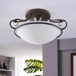 Lámpara de techo Lindby Rando, plata envejecida, cristal, Ø 50 cm, E27