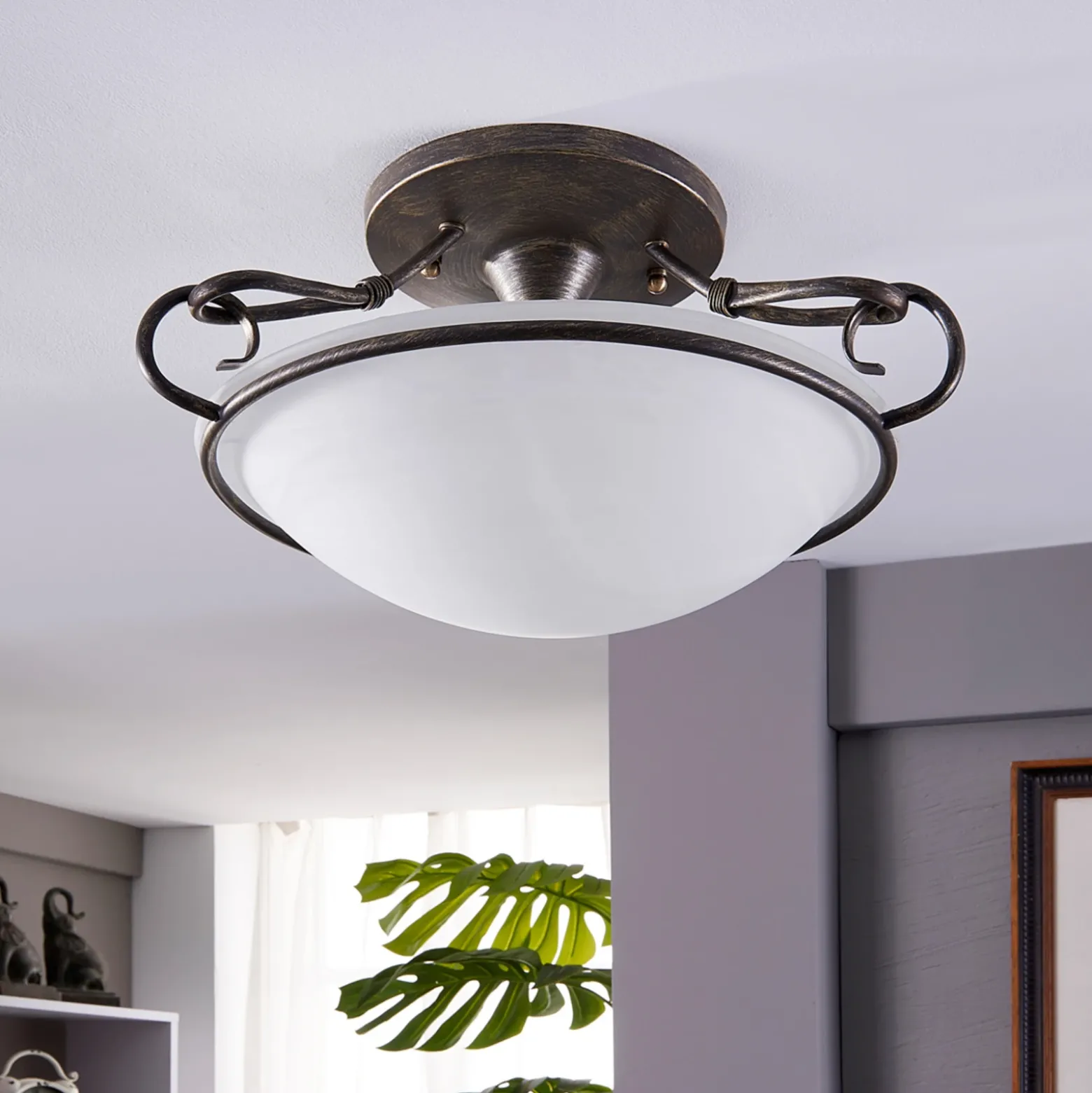 Lámpara de techo Lindby Rando, plata envejecida, cristal, Ø 50 cm, E27