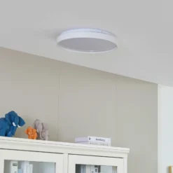 Lámpara de techo Lindby Smart LED Mirren, blanca, metal, CCT, Tuya