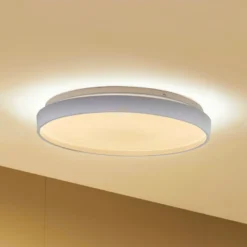 Lámpara de techo Lindby Smart LED Mirren, blanca, metal, CCT, Tuya