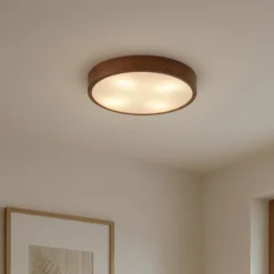 Lámpara de techo Lindby Tanju, Ø 50 cm, madera de caucho, 4 luces, E27