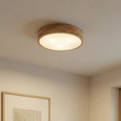Lámpara de techo Lindby Tanju, Ø 40 cm, 3 luces, madera de caucho, E27