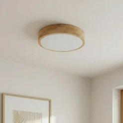 Lámpara de techo Lindby Tanju, Ø 40 cm, 3 luces, madera de caucho, E27