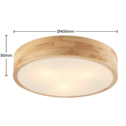 Lámpara de techo Lindby Tanju, Ø 40 cm, 3 luces, madera de caucho, E27