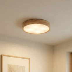 Lámpara de techo Lindby Tanju, Ø 60 cm, 5 luces, madera de caucho, E27