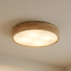 Lámpara de techo Lindby Tanju, Ø 60 cm, 5 luces, madera de caucho, E27