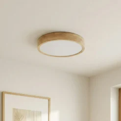 Lámpara de techo Lindby Tanju, Ø 60 cm, 5 luces, madera de caucho, E27