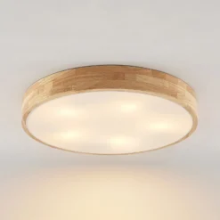 Lámpara de techo Lindby Tanju, Ø 60 cm, 5 luces, madera de caucho, E27