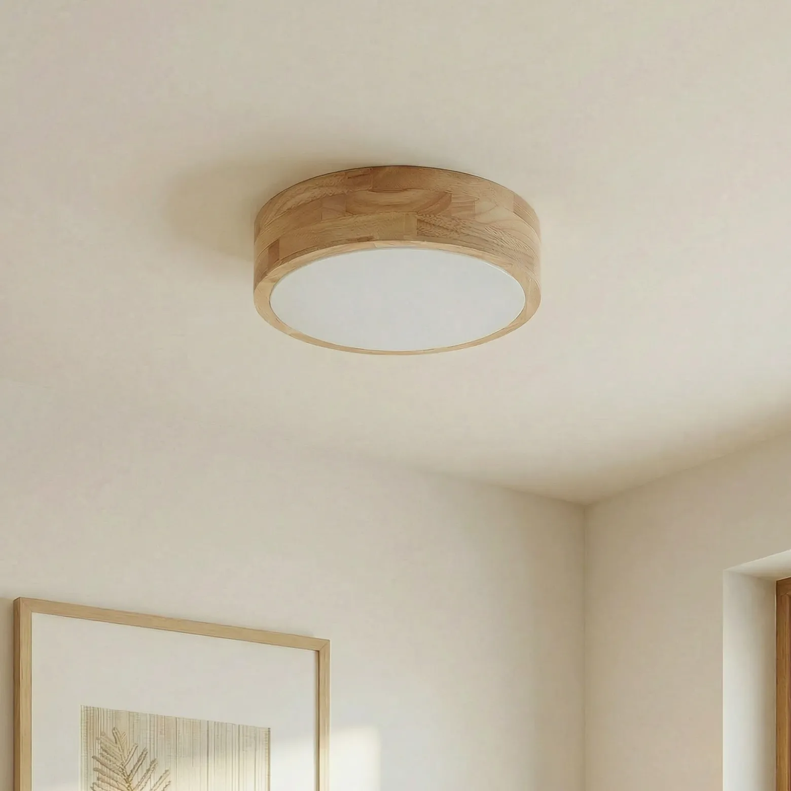 Lámpara de techo Lindby Tanju, Ø 30 cm, 2 luces, madera de caucho, E27