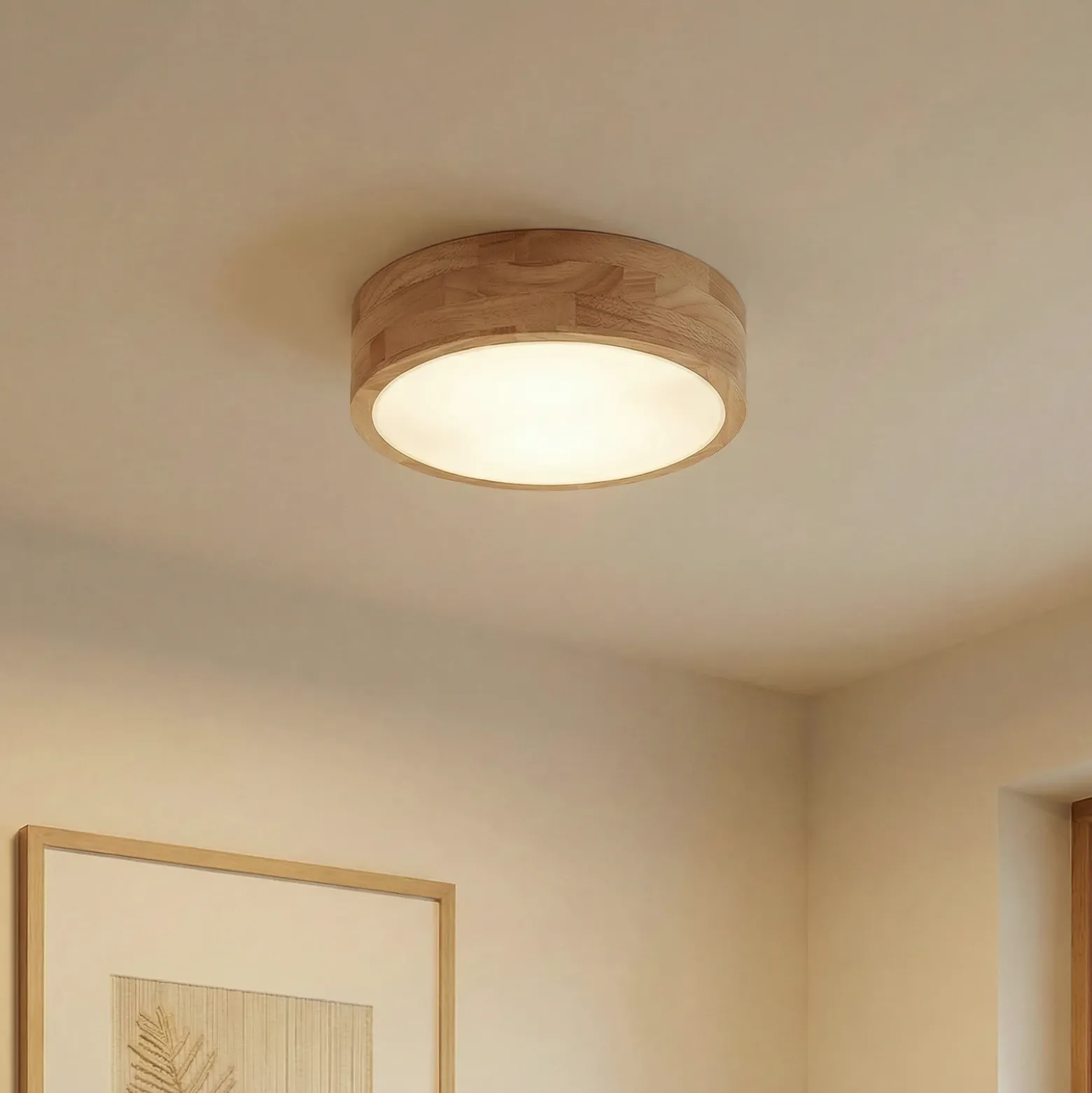Lámpara de techo Lindby Tanju, Ø 30 cm, 2 luces, madera de caucho, E27