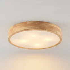 Lámpara de techo Lindby Tanju, Ø 50 cm, 4 luces, madera de caucho, E27