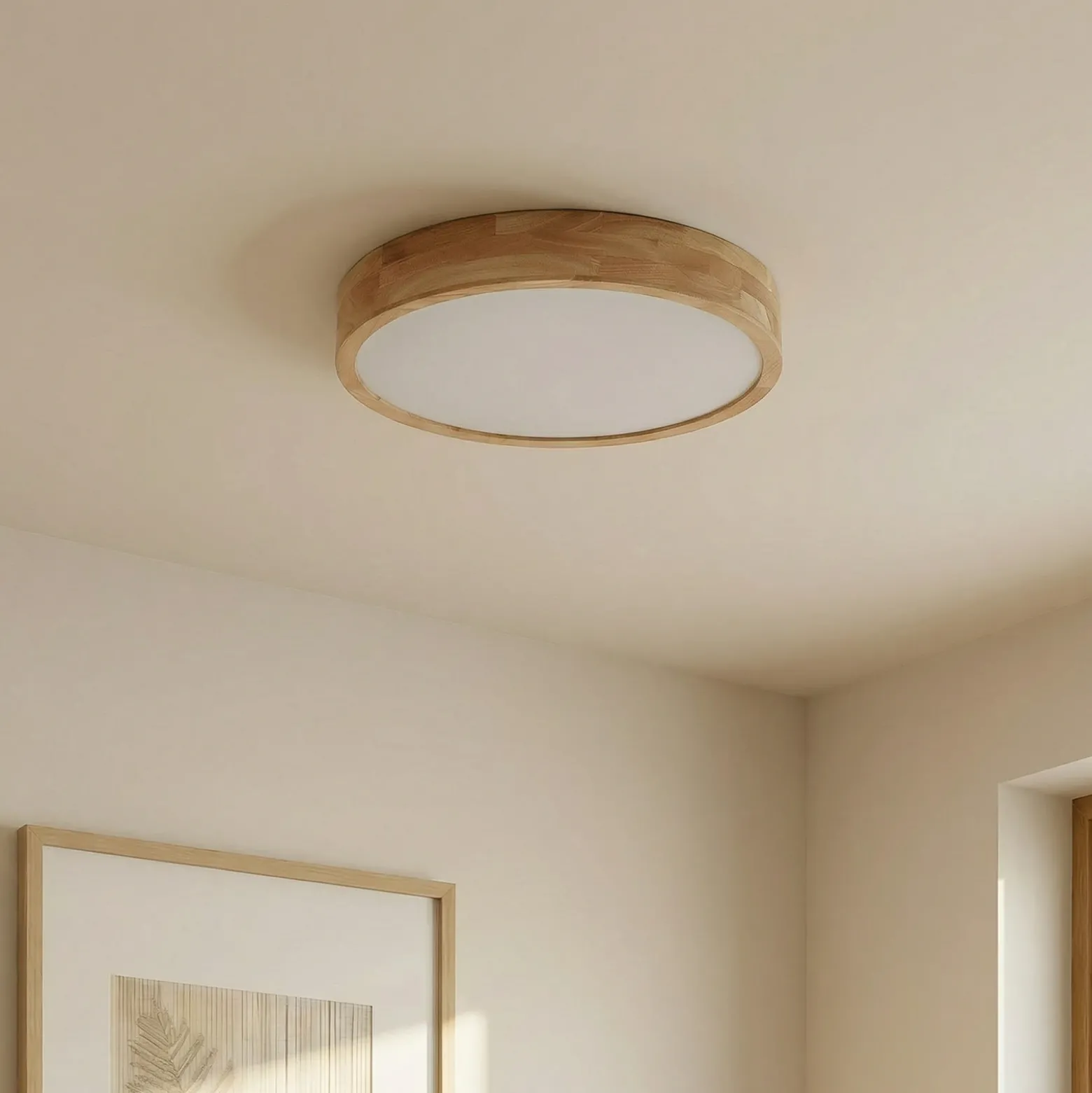 Lámpara de techo Lindby Tanju, Ø 50 cm, 4 luces, madera de caucho, E27