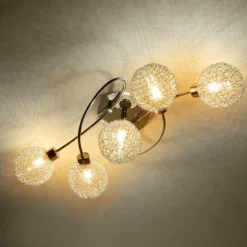 Lámpara de techo Lindby Ticino, 65 cm, 5 luces, metal, cristal