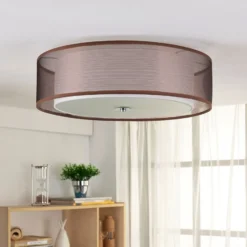 Lámpara de techo Lindby Tobia, marrón, de tela, Ø 50 cm, E27