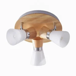 Lámpara de techo Lindby Vivica, Ø 26 cm, cromo/madera, 3 luces