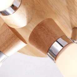 Lámpara de techo Lindby Vivica, Ø 26 cm, cromo/madera, 3 luces