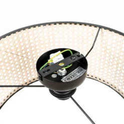 Lámpara de techo Lindby Yaelle, Ø 40 cm, ratán, negro, E27