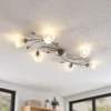 Lámpara de techo Lindby Yannie, 6 luces, 106 cm, níquel/blanco, cristal