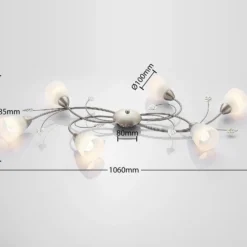 Lámpara de techo Lindby Yannie, 6 luces, 106 cm, níquel/blanco, cristal