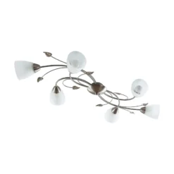 Lámpara de techo Lindby Yannie, 6 luces, 106 cm, níquel/blanco, cristal