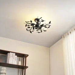 Lámpara de techo Lindby Yos, 5 luces, 58 cm, negro y dorado, E14