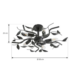 Lámpara de techo Lindby Yos, 5 luces, 58 cm, negro y dorado, E14