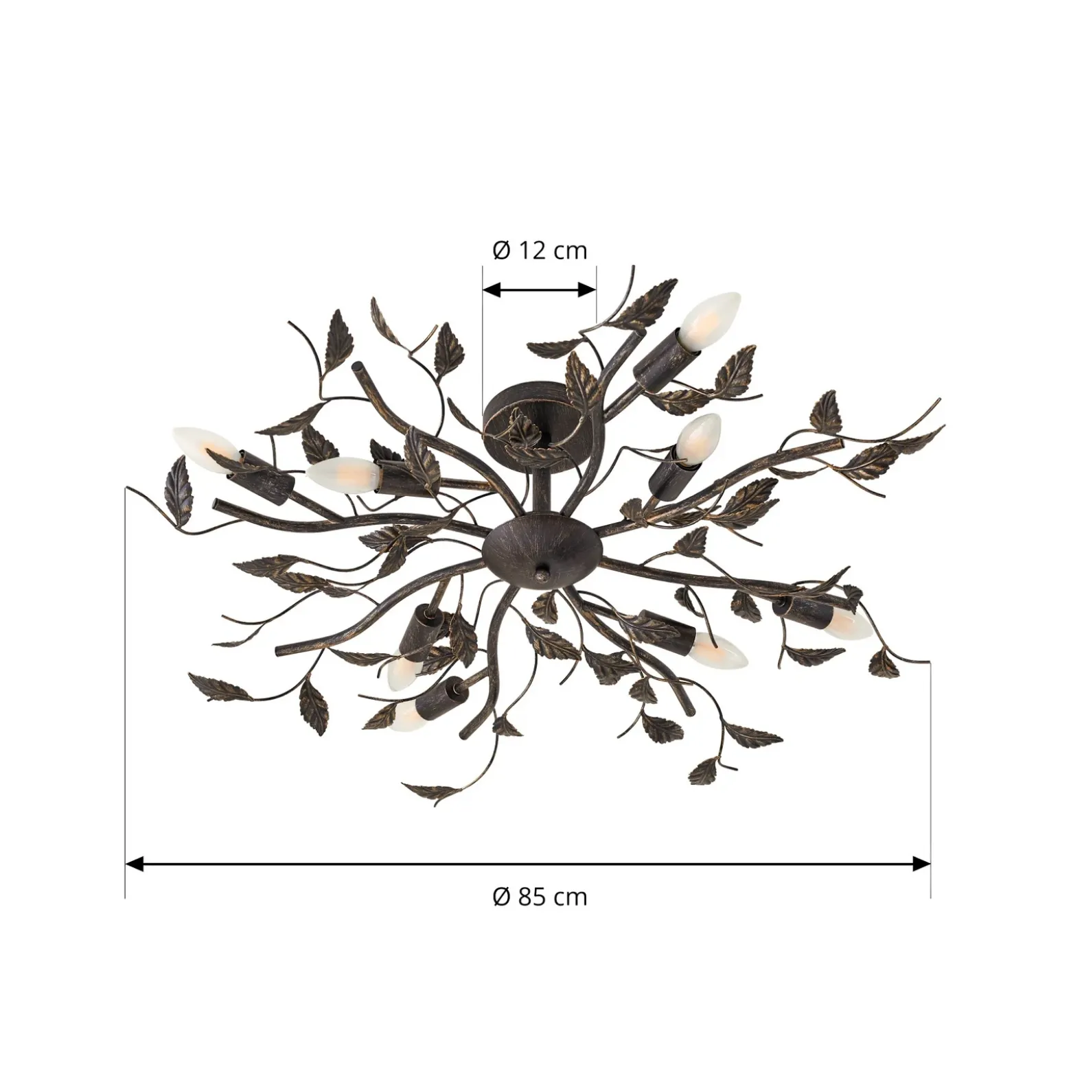 Lámpara de techo Lindby Yos, 8 luces, 85 cm, negro y dorado, E14
