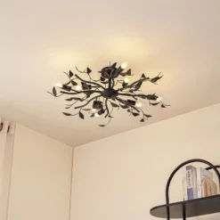 Lámpara de techo Lindby Yos, 8 luces, 85 cm, negro y dorado, E14