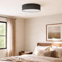 Lámpara de techo Marshall, negra, Ø 50 cm, metal/ratán
