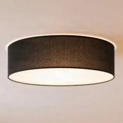 Lámpara de techo Marshall, negra, Ø 50 cm, metal/ratán