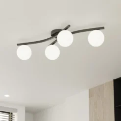 Lámpara de techo OPUS, longitud 85 cm, opal, longitud 84 cm, 4 luces.