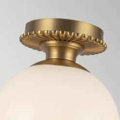 Lámpara de techo Otis, color dorado/ópal, Ø 20 cm, cristal, IP44, E27