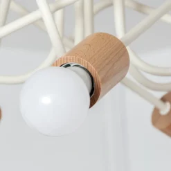 Lámpara de techo Oxford, beige arena, madera, metal, 5 luces, Ø 47 cm