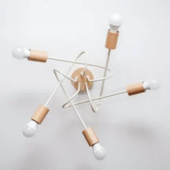 Lámpara de techo Oxford, beige arena, madera, metal, 5 luces, Ø 47 cm