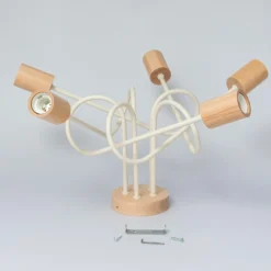 Lámpara de techo Oxford, beige arena, madera, metal, 5 luces, Ø 47 cm