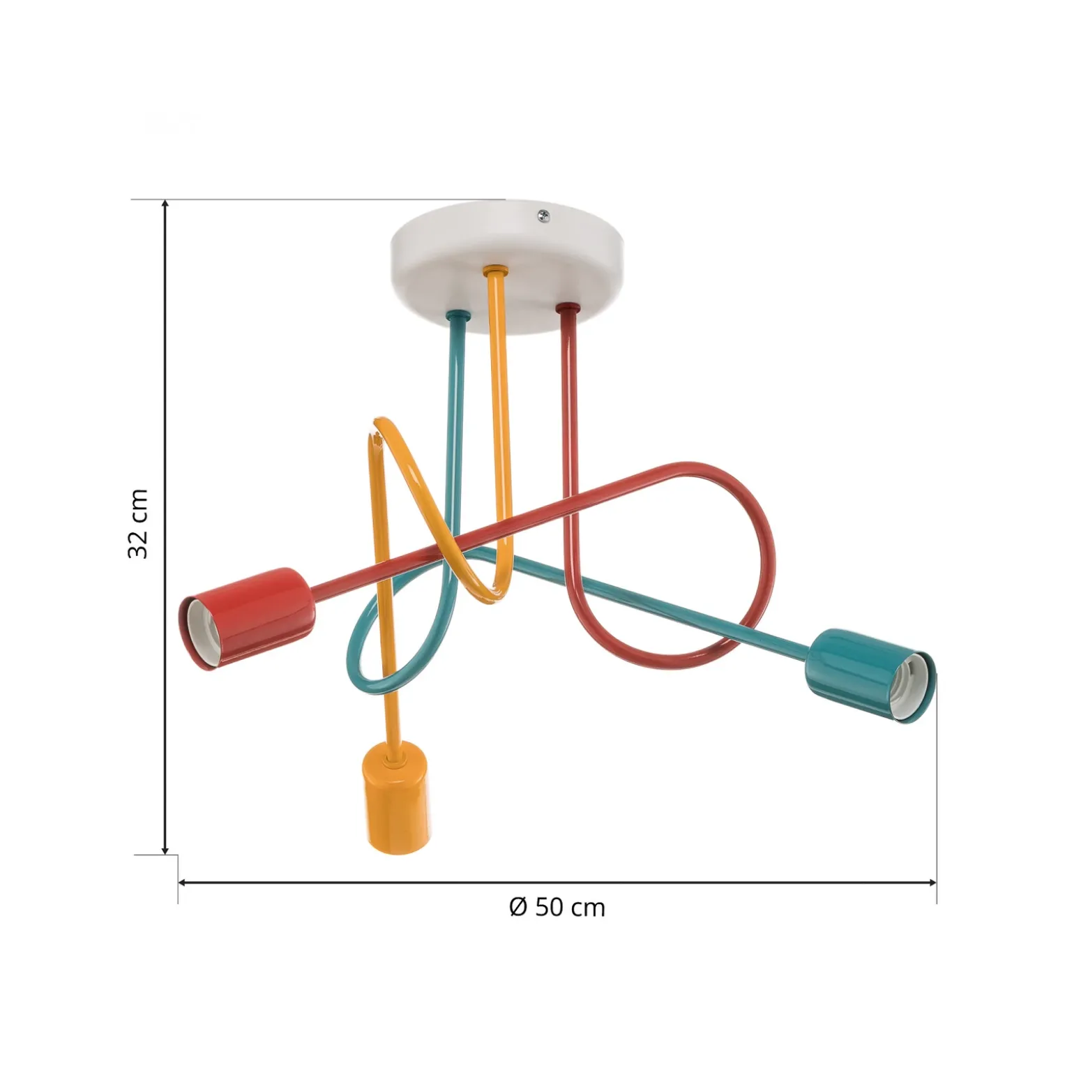 Lámpara de techo Oxford 3 luces naranja/rojo/turquesa