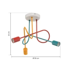 Lámpara de techo Oxford 3 luces naranja/rojo/turquesa