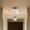 Lámpara de techo para baño Amelia, negro/ópal, cristal, Ø 21,5 cm