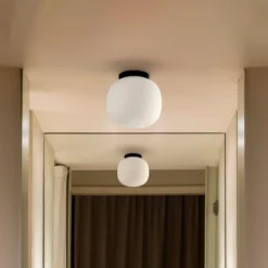 Lámpara de techo para baño Amelia, negro/ópal, cristal, Ø 21,5 cm