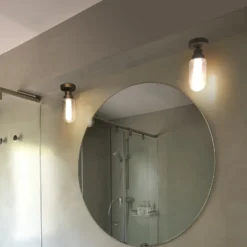 Lámpara de techo para baño Brume LED, antracita, cristal, Ø 8 cm