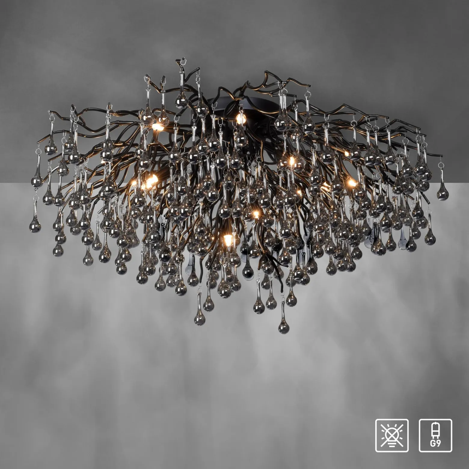 Lámpara de techo Paul Neuhaus Icicle, 14 luces, negra