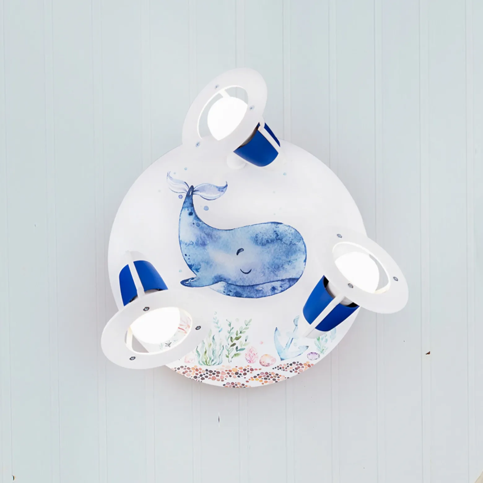 Lámpara de techo Paul Pottwal, blanco-azul, Ø 29 cm, 3 luces