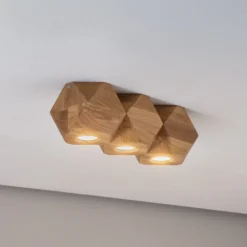 Lámpara de techo Peach Puff, madera, 36 cm, poliedro de 3 luces.