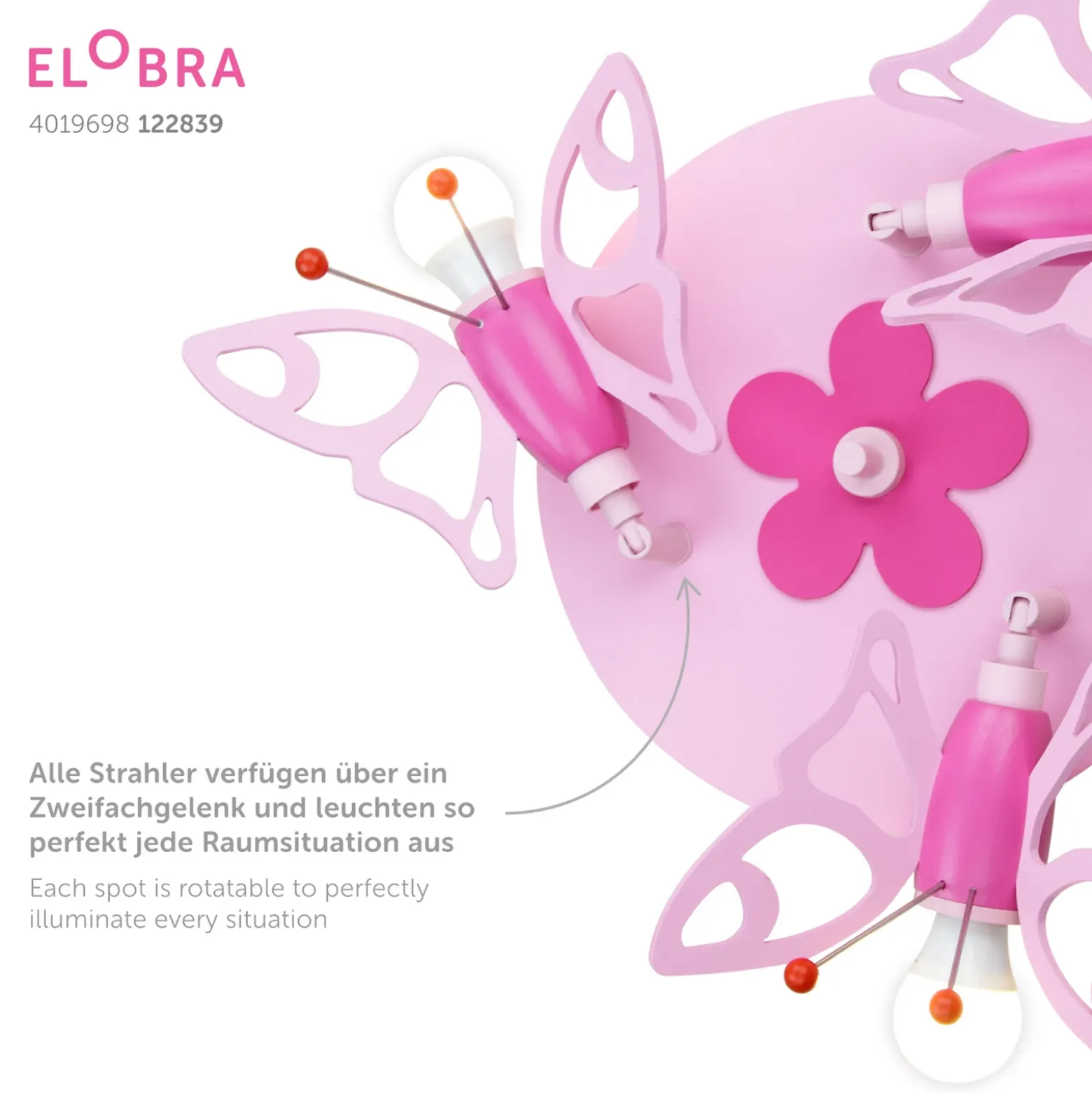 Lámpara de techo Polilla para las niñas, 3 luces