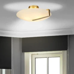 Lámpara de techo Sundial, oro/blanco ópalo, acero, cristal, E27